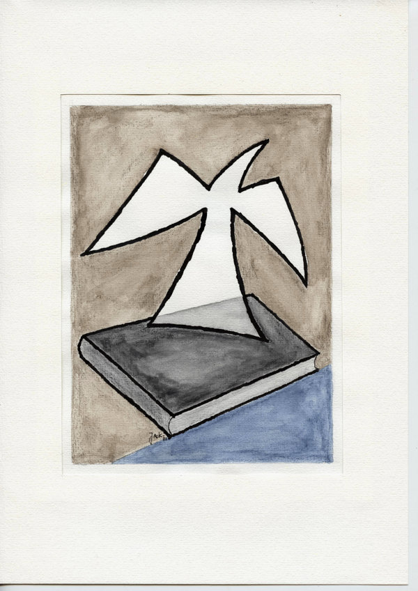 Duif boven boek - 10e schets