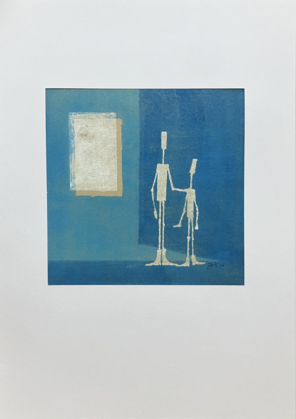 Hij en ik naar atelier' (Gouache op pakpapier) 