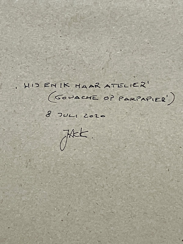 Hij en ik naar atelier' (Gouache op pakpapier)  (Backside)